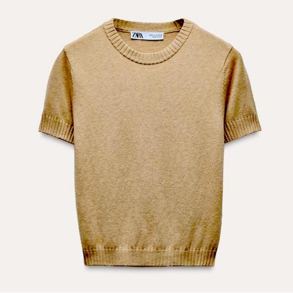 Zara NWOT Plain Knit Basic Short‎ Sleeve Button Back Top – Size Small 👚✨